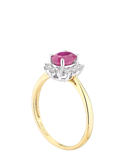 Mogul 9ct Yellow Gold Oval Ruby and Diamond Ring - view 2, Yellow Gold
