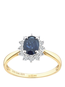 Mogul 9ct Yellow Gold Oval Sapphire and Diamond Ring, Yellow