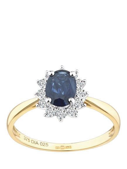 Mogul 9ct Yellow Gold Oval Sapphire and Diamond Ring, Yellow