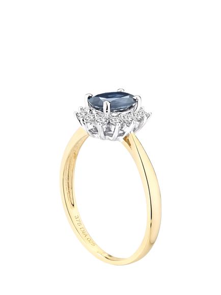 Mogul 9ct Yellow Gold Oval Sapphire and Diamond Ring - view 2, Yellow