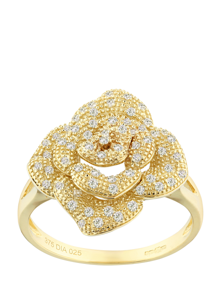 Mogul 9ct Yellow Gold Flower Cluster Diamond Ring, Yellow