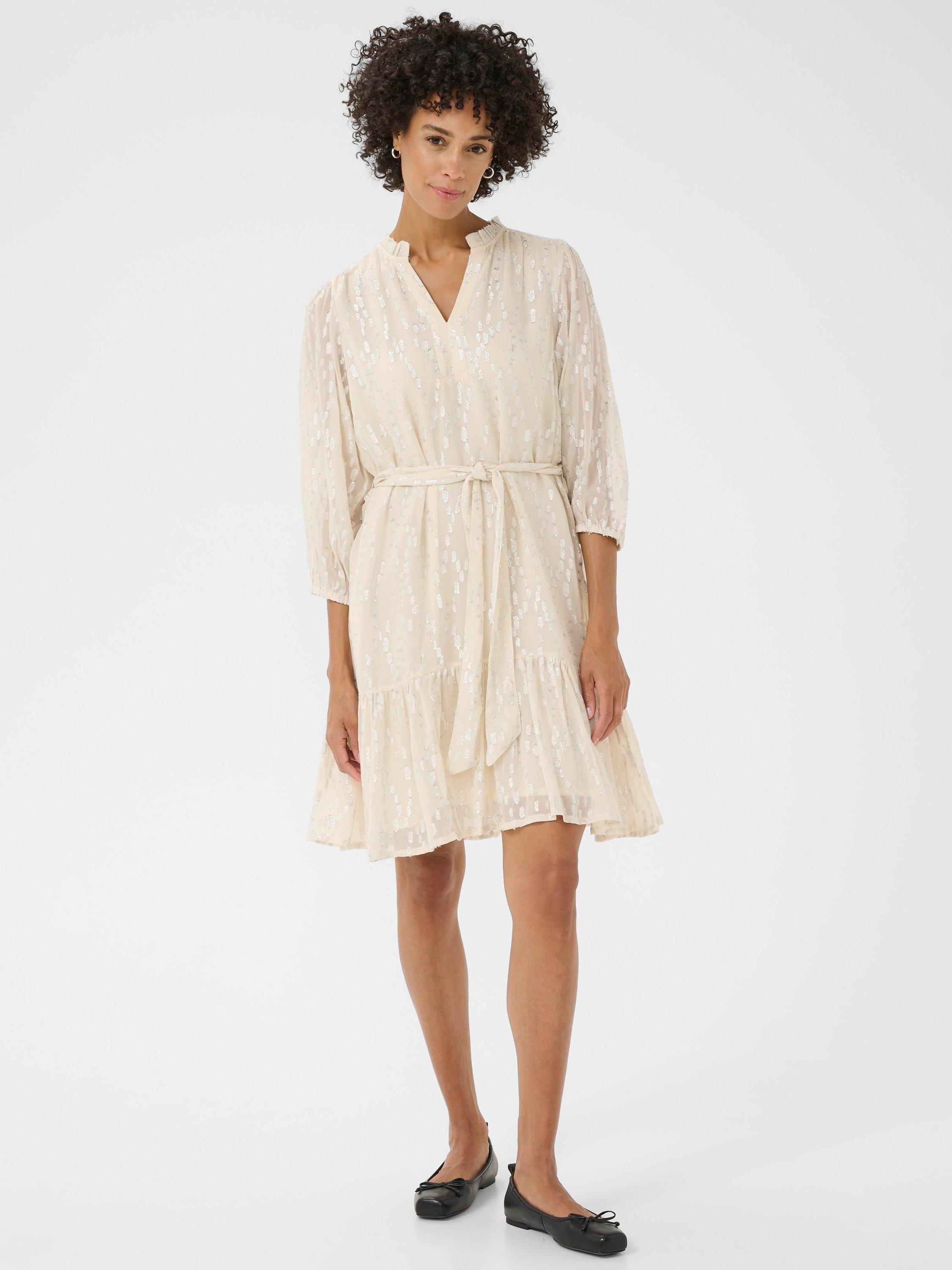 Product image 1 of 6, which shows Part Two Tannie Abstract Metallic Dress, Silver, 8