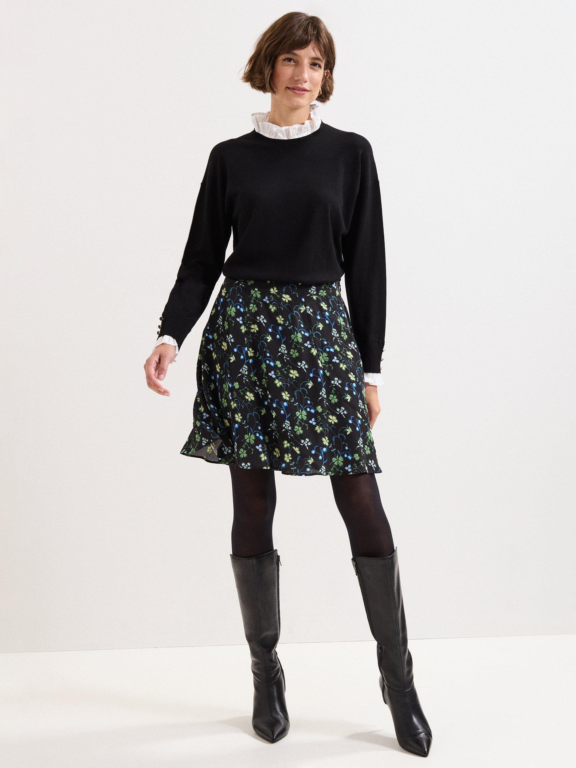Product image 3 of 5, which shows Phase Eight Ilaria Floral Mini Skirt, Black, 10