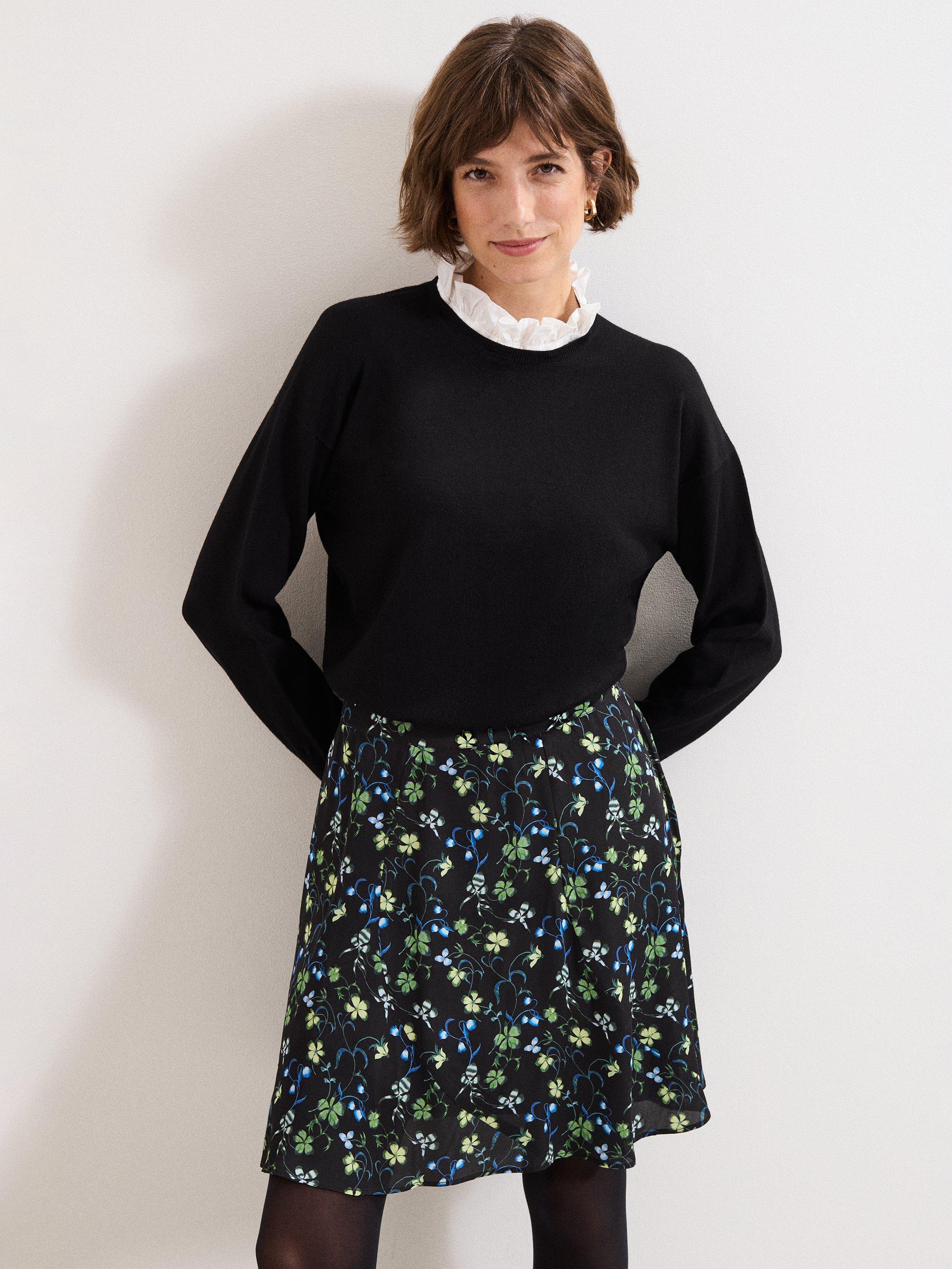 Product image 4 of 5, which shows Phase Eight Ilaria Floral Mini Skirt, Black, 10