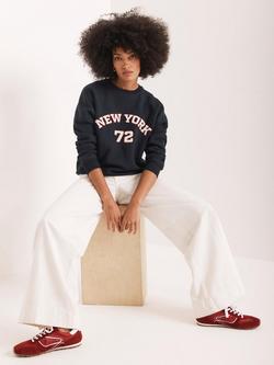 Mint Velvet Cotton Blend Graphic Crew Neck Sweatshirt - view 2, Blue Navy