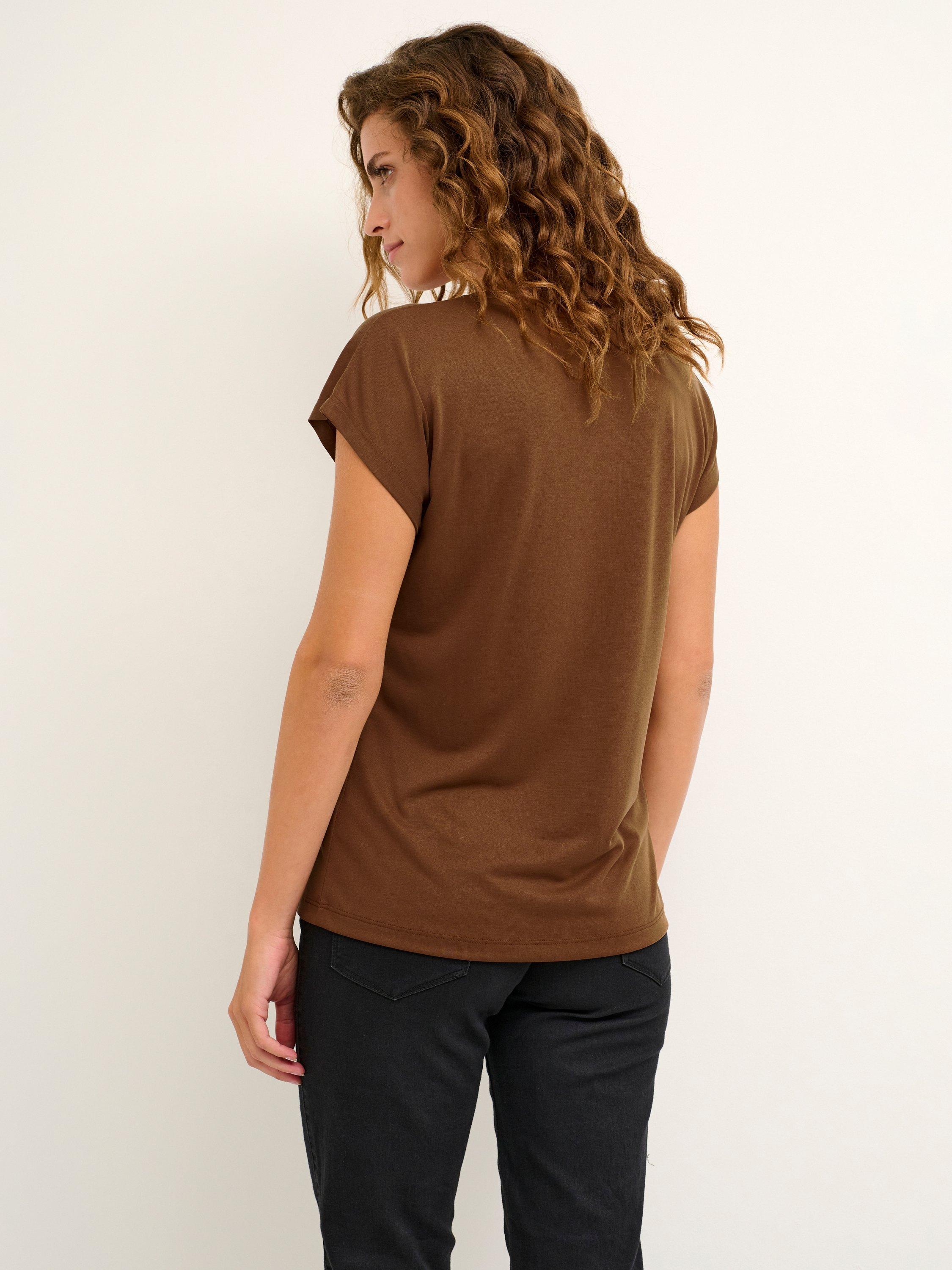 Product image 2 of 6, which shows KAFFE Lise V-Neck T-Shirt, Toffee, S