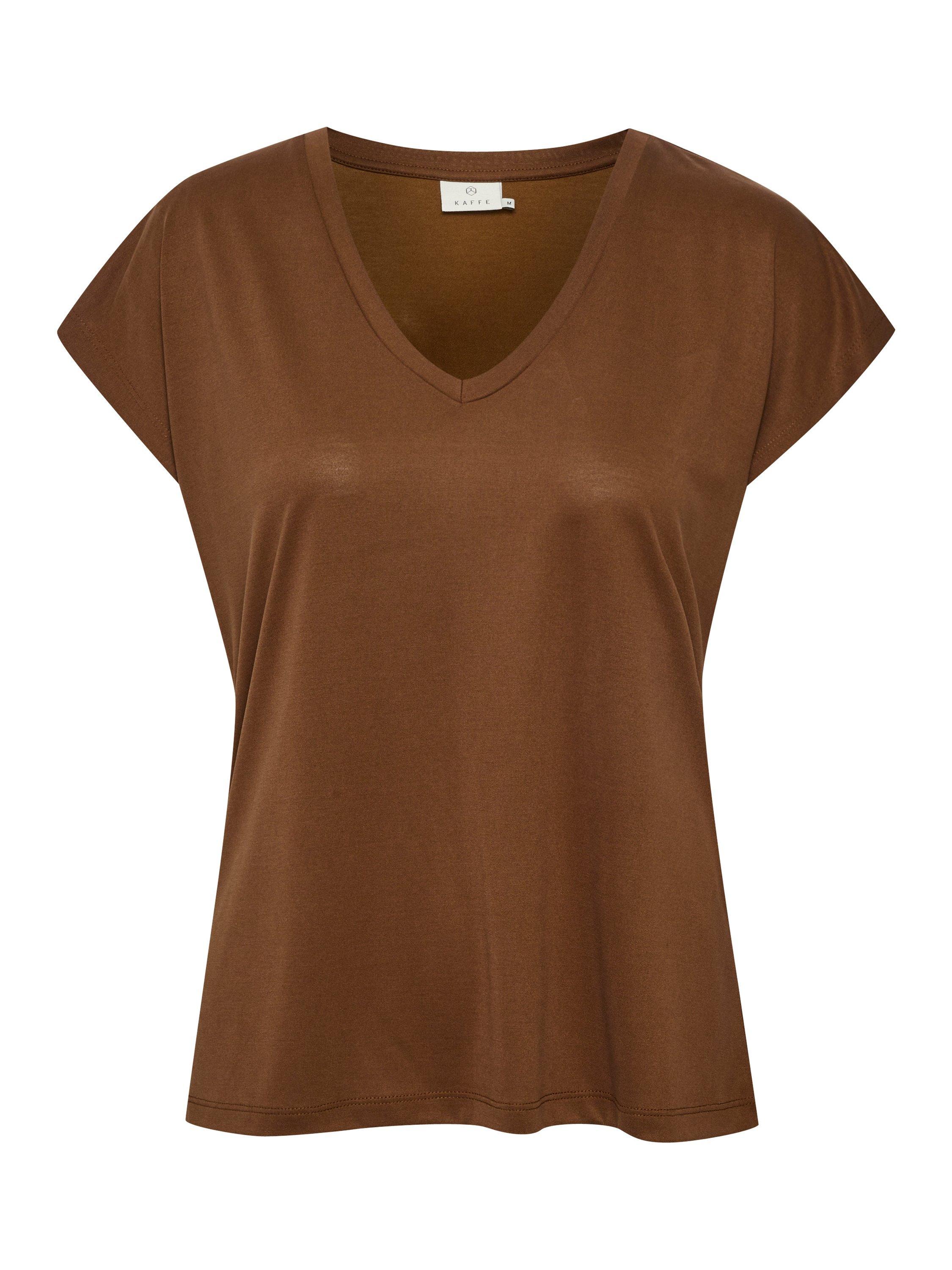 Product image 5 of 6, which shows KAFFE Lise V-Neck T-Shirt, Toffee, S