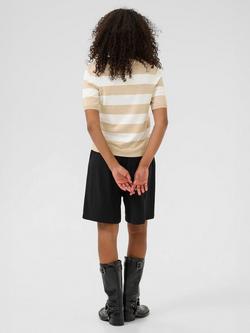 KAFFE Lizza Stripe Short Sleeve V Neck Jumper - view 2, Beige/Multi