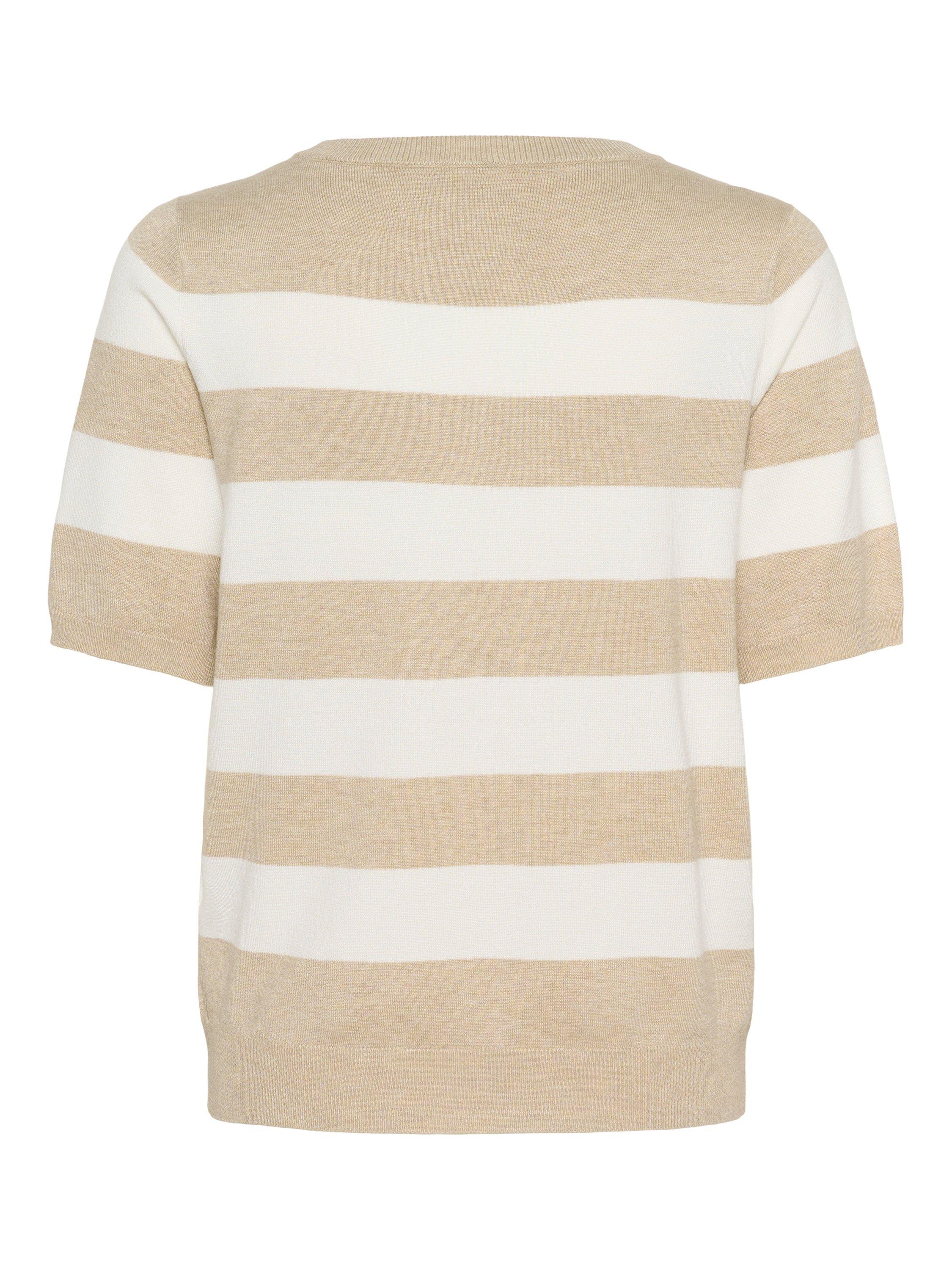 Product image 6 of 6, which shows KAFFE Lizza Stripe Short Sleeve V Neck Jumper, Beige/Multi, XS