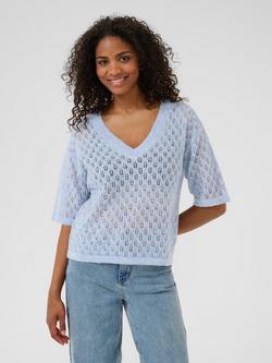KAFFE KAlourine Textured Fine Knit V-Neck Jumper, Windsurfer Melange