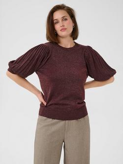 KAFFE KAregina Pleat Short Sleeve Jumpe, Mid Red
