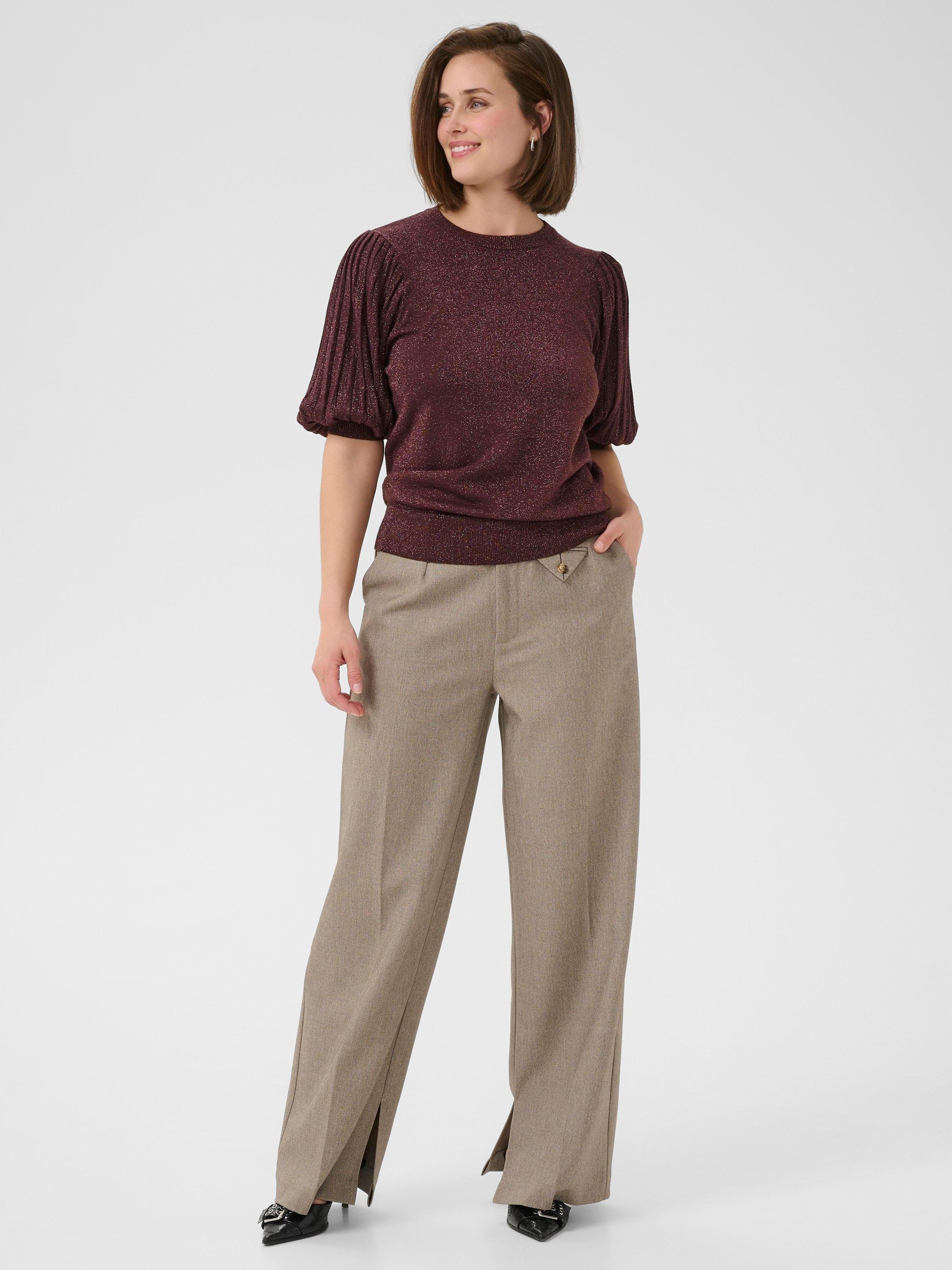 Product image 3 of 6, which shows KAFFE KAregina Pleat Short Sleeve Jumpe, Mid Red, XS