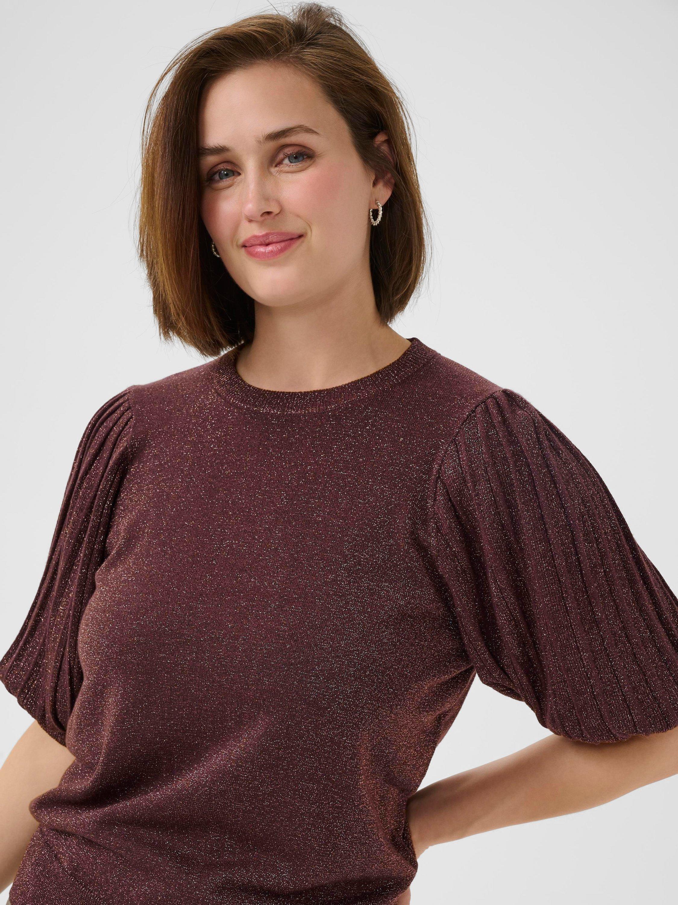 Product image 4 of 6, which shows KAFFE KAregina Pleat Short Sleeve Jumpe, Mid Red, XS