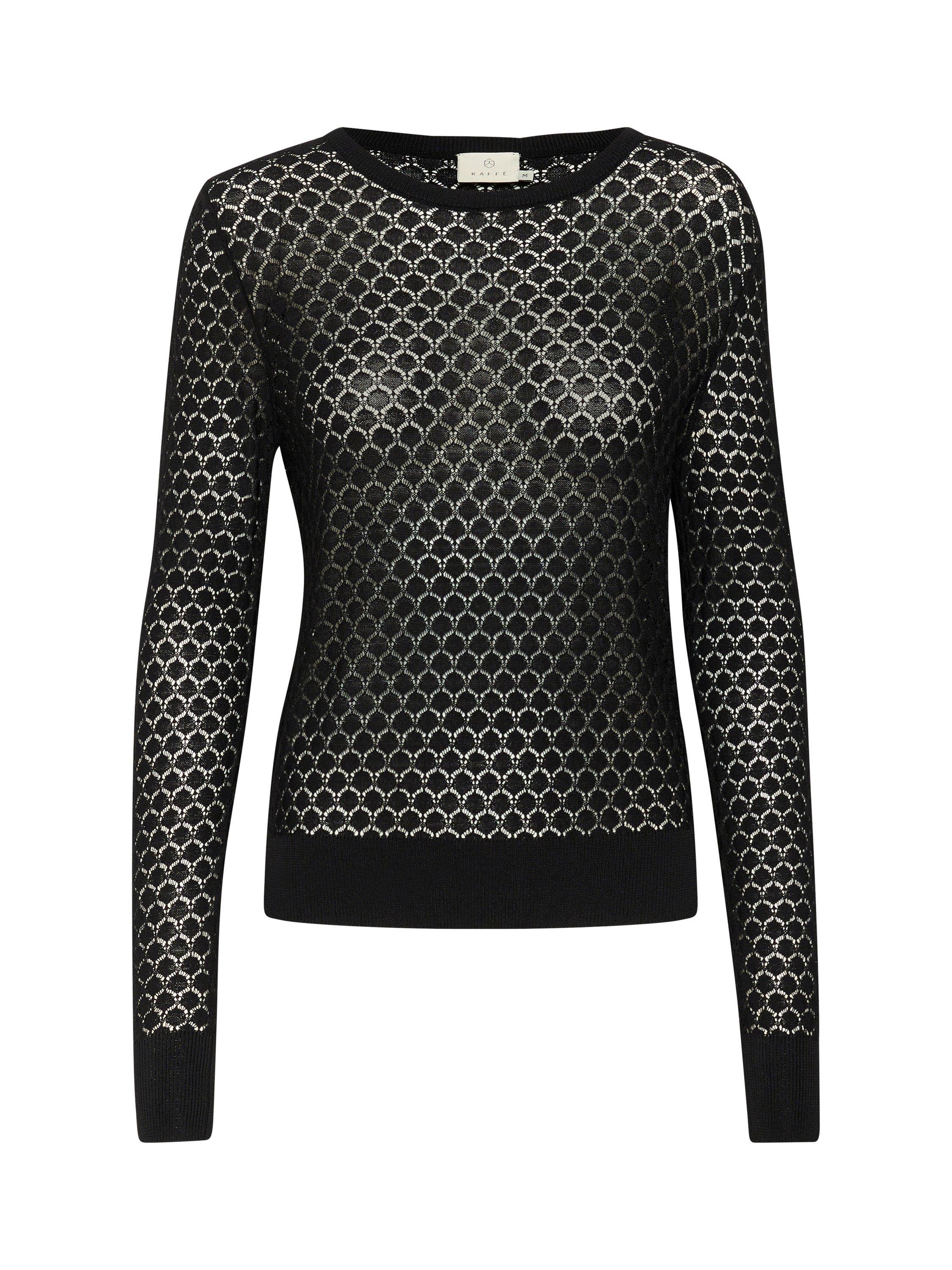 Product image 5 of 6, which shows KAFFE KAraiko Long Sleeve Round Neck Top, Black, XS