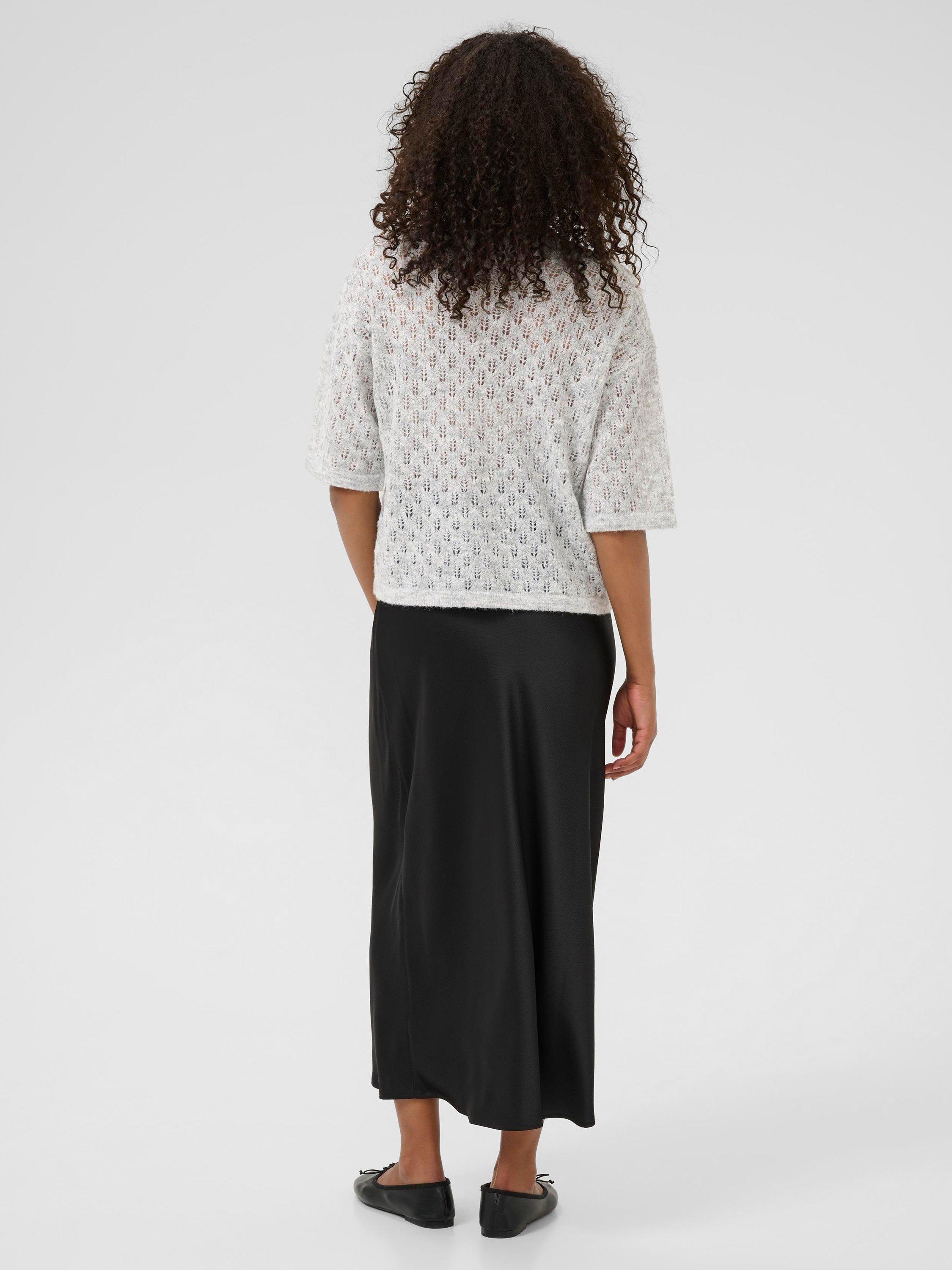 Product image 2 of 6, which shows KAFFE KAlourine Textured Fine Knit V-Neck Jumper, Light Grey Melange, XS