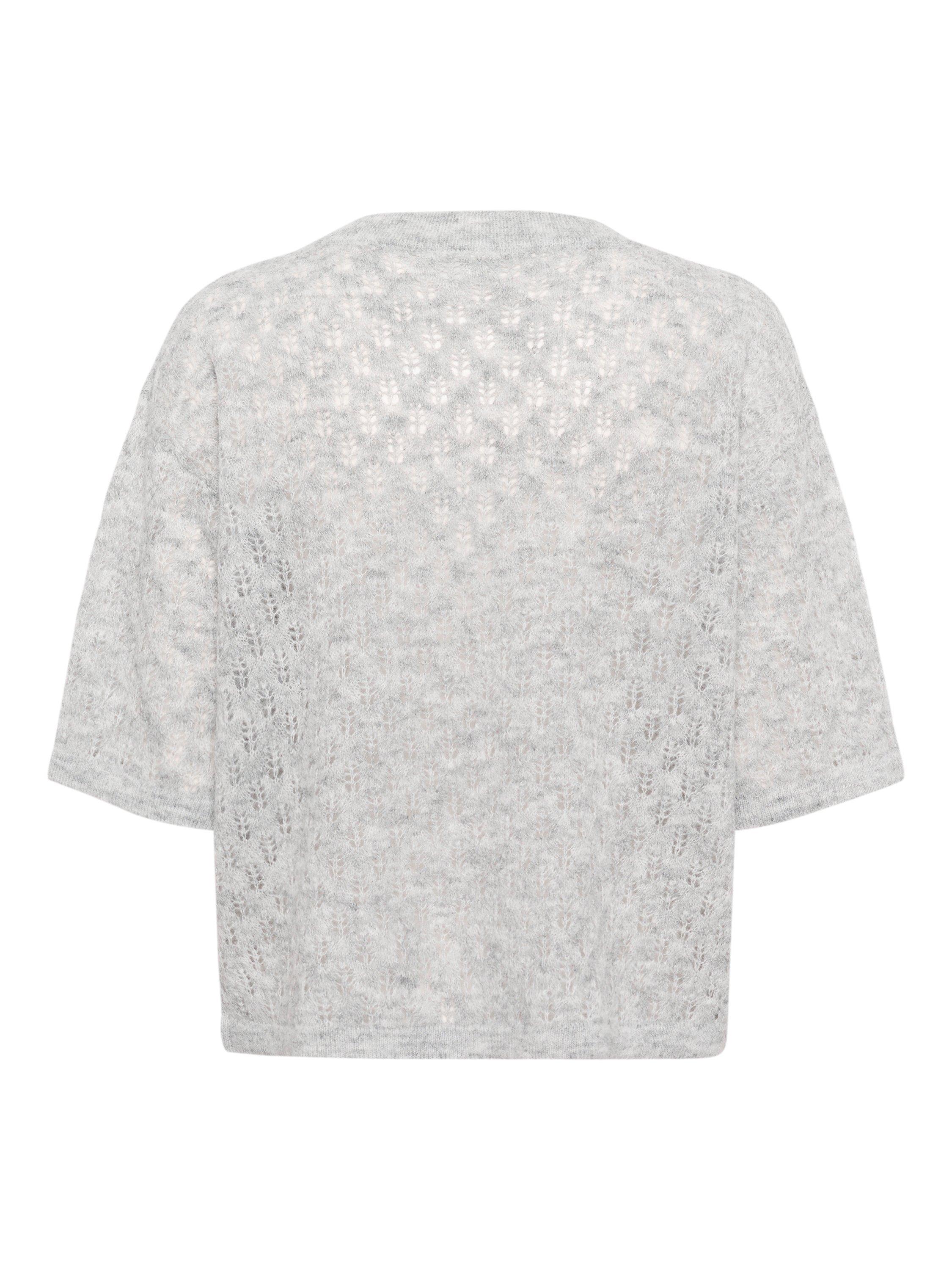 Product image 6 of 6, which shows KAFFE KAlourine Textured Fine Knit V-Neck Jumper, Light Grey Melange, XS