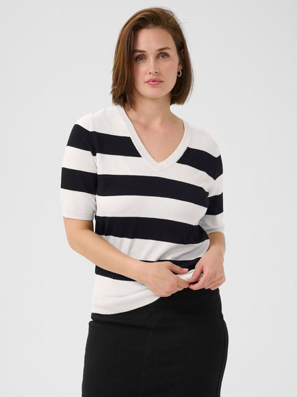 KAFFE KAlizza Striped V-Neck Pullover Jumper, Black/Multi
