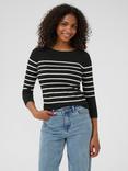 KAFFE Lizza Stripe Three Quarter Sleeves Boat Neck Jumper