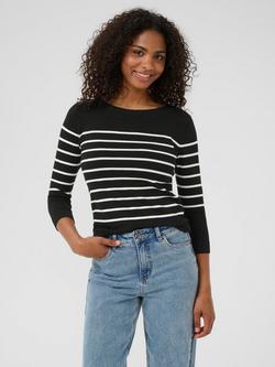 KAFFE Lizza Stripe Three Quarter Sleeves Boat Neck Jumper, Black/Multi