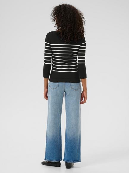 KAFFE Lizza Stripe Three Quarter Sleeves Boat Neck Jumper - view 2, Black/Multi