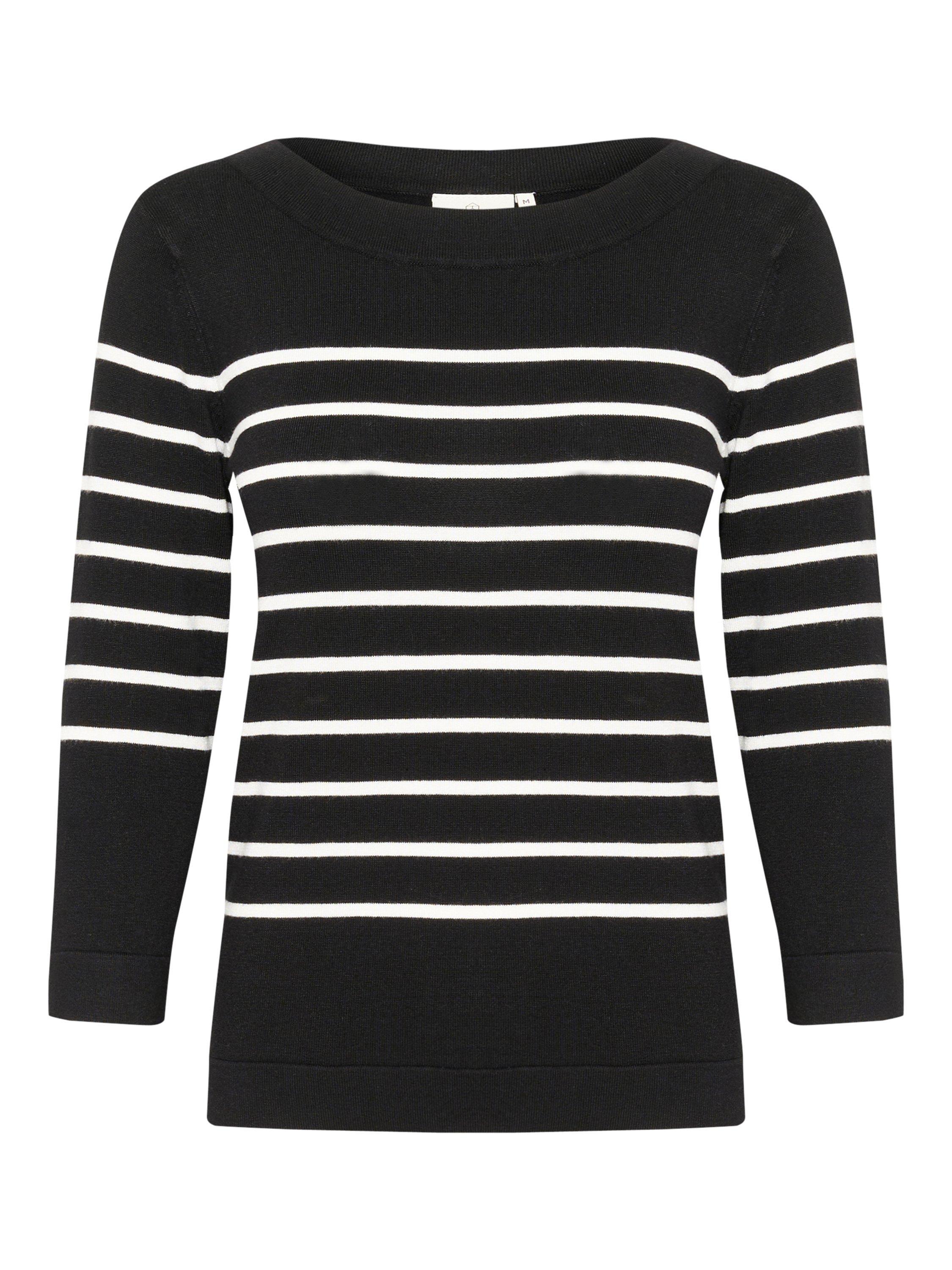 Product image 5 of 7, which shows KAFFE Lizza Stripe Three Quarter Sleeves Boat Neck Jumper, Black/Multi, XS