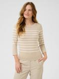 KAFFE Lizza Stripe Boat Neck Jumper, Feather Grey Melange/Chalk