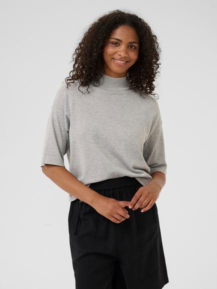 KAFFE Lizza Short Sleeve Turtle Neck Jumper, Mid Grey