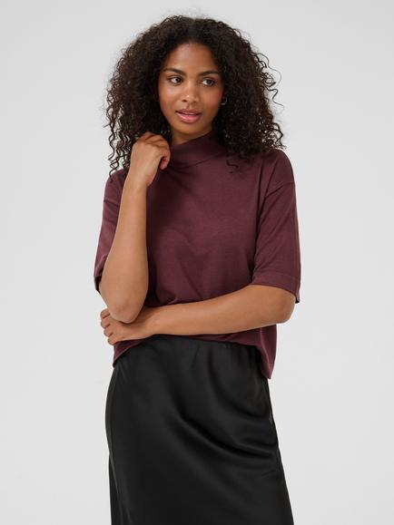 KAFFE Lizza Short Sleeve Turtle Neck Jumper, Mid Red