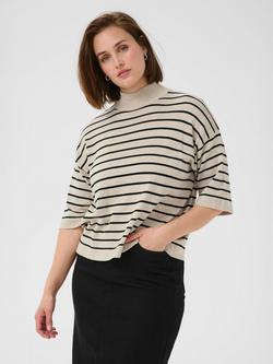 KAFFE Lizza Stripe Shot Sleeve Turtle Neck Jumper, Beige/Multi