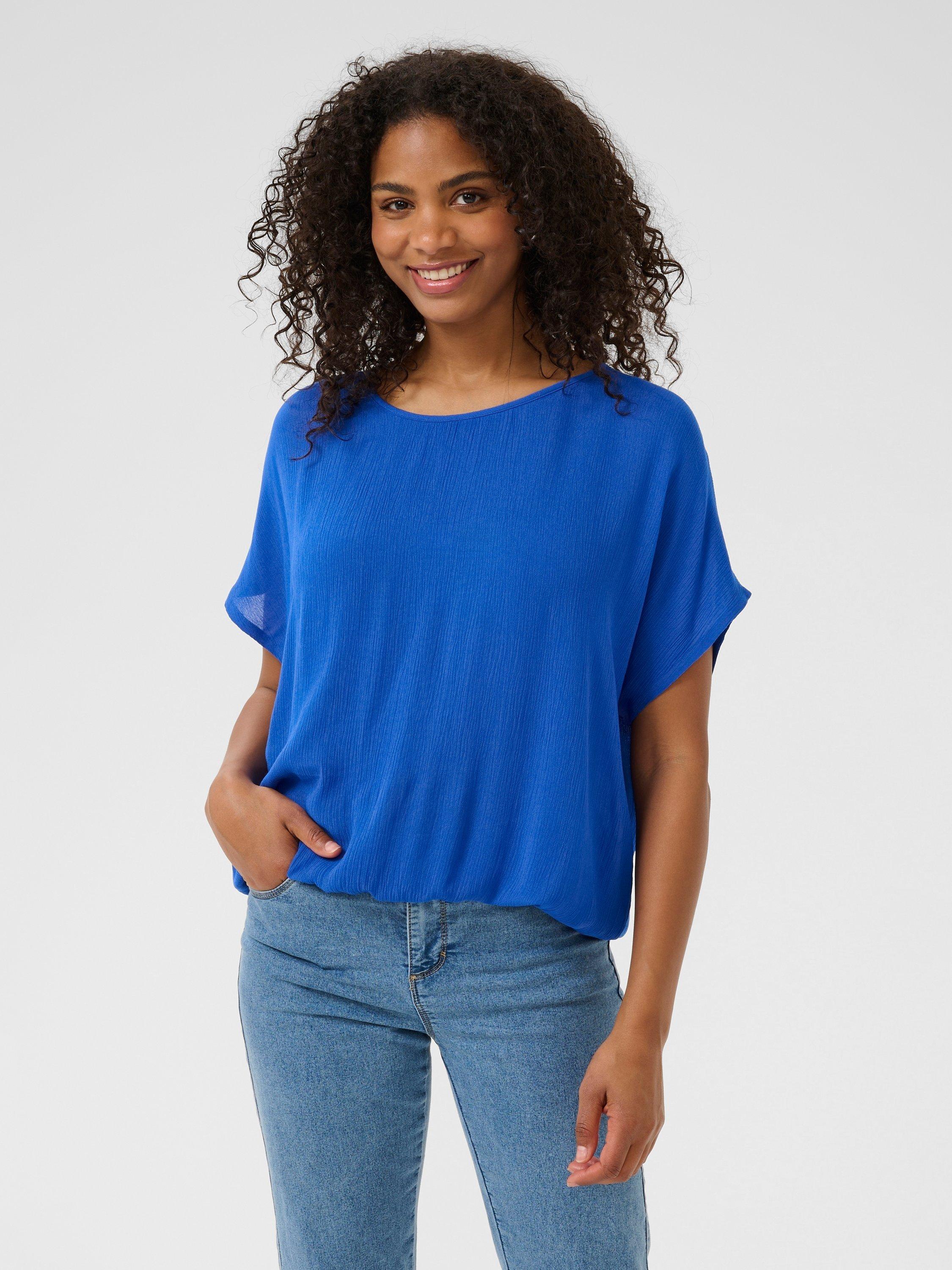 Product image 1 of 6, which shows KAFFE KAamber Stanley Short Sleeve Blouse, Surf The Web, 8