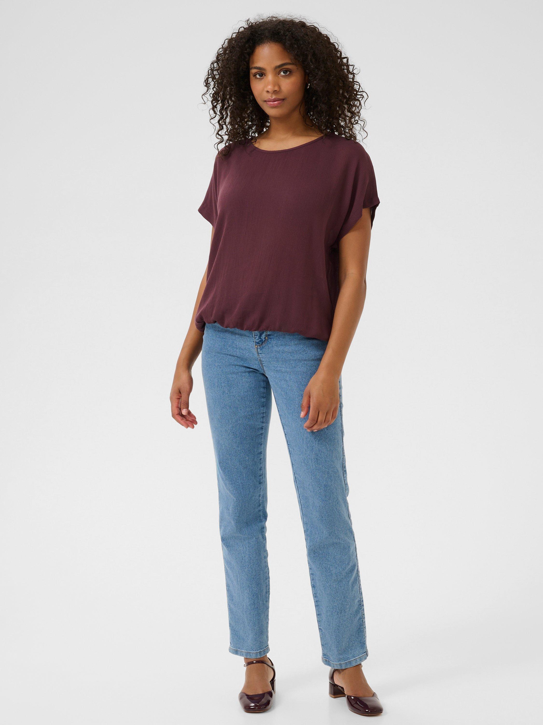 Product image 3 of 6, which shows KAFFE KAamber Stanley Short Sleeve Blouse, Mid Red, 8