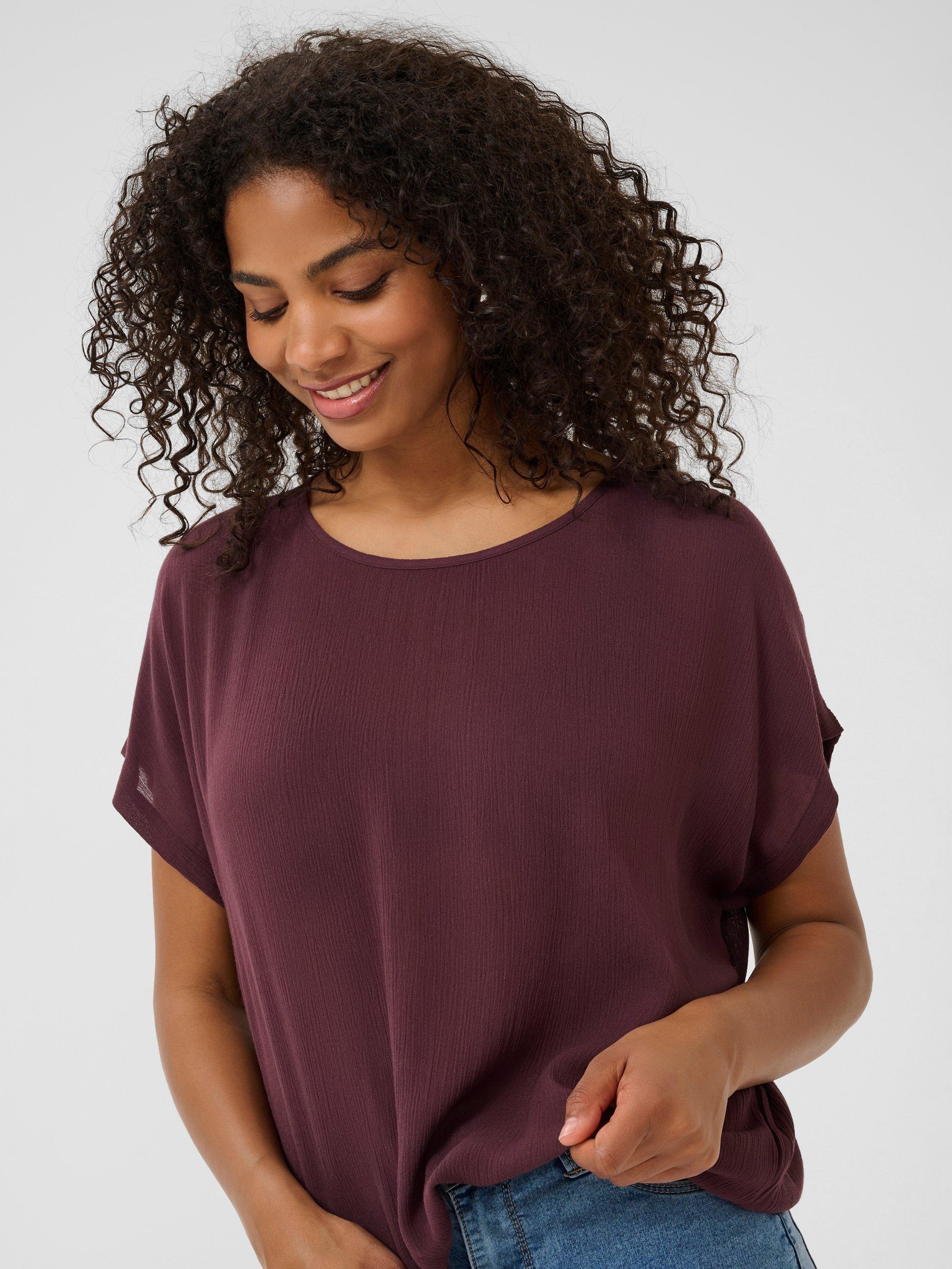 Product image 4 of 6, which shows KAFFE KAamber Stanley Short Sleeve Blouse, Mid Red, 8
