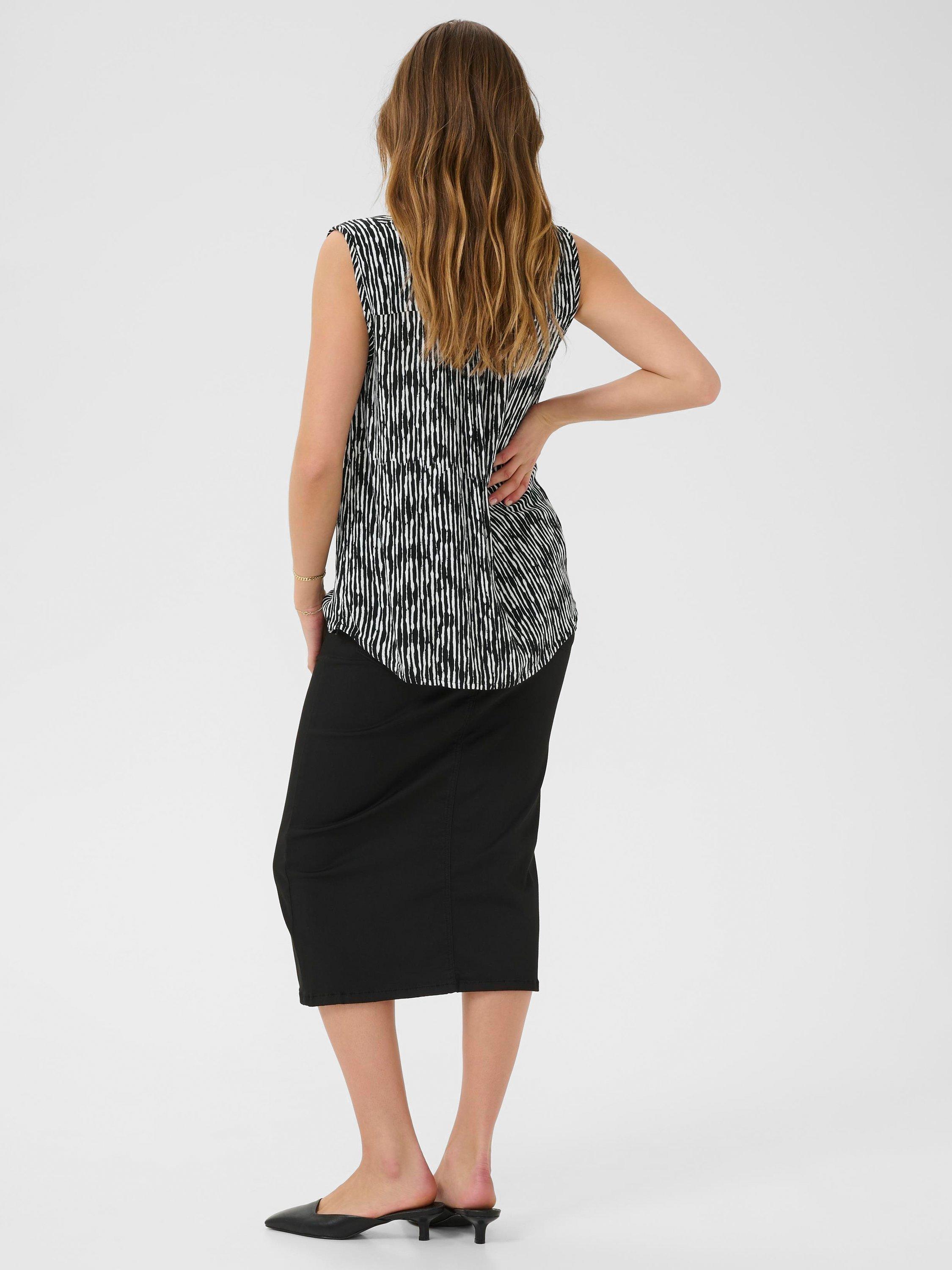 Product image 2 of 6, which shows KAFFE KAamber Abstract Print V-Neck Sleeveless Blouse, Black/Chalk, 8