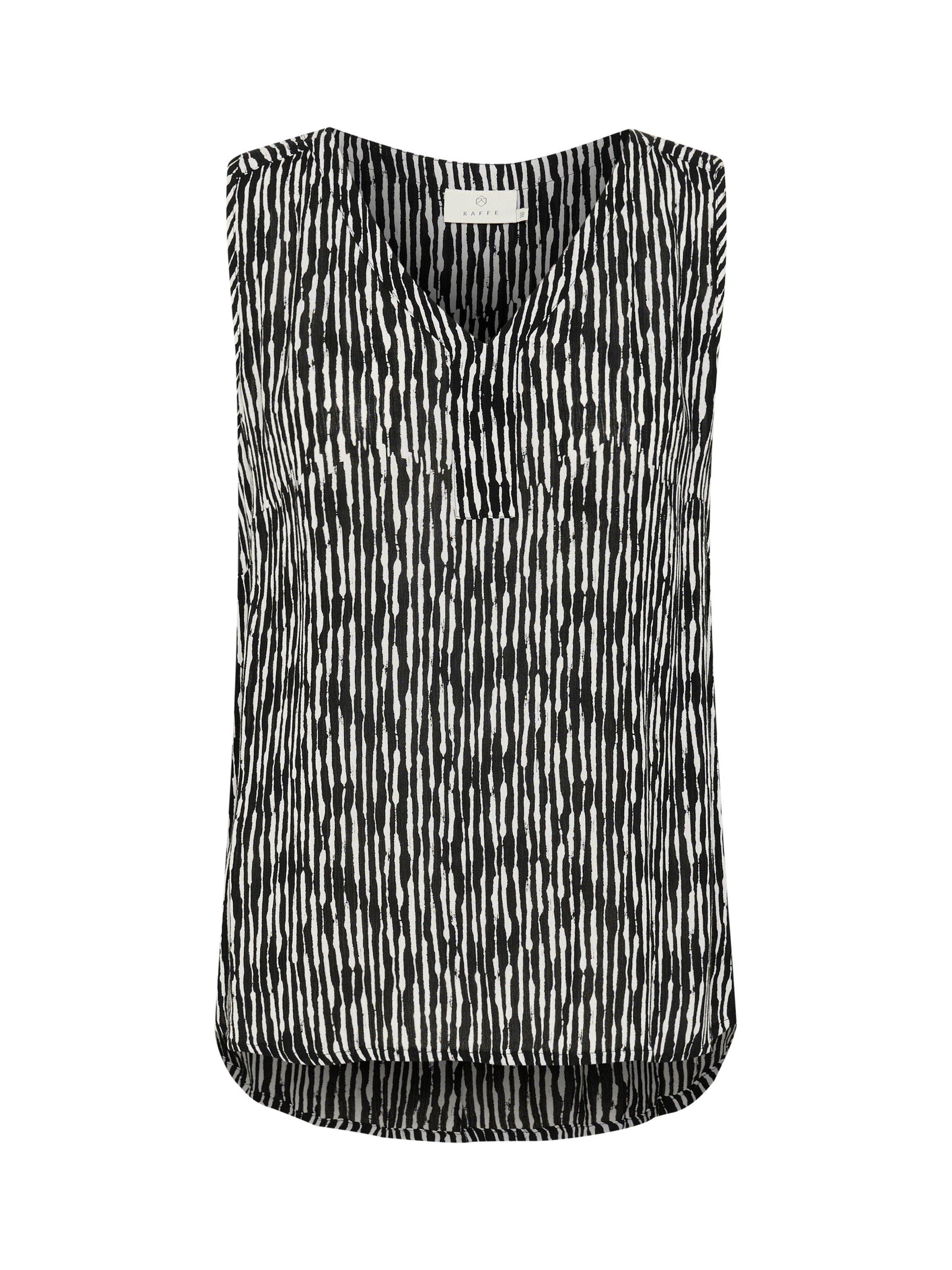Product image 5 of 6, which shows KAFFE KAamber Abstract Print V-Neck Sleeveless Blouse, Black/Chalk, 8