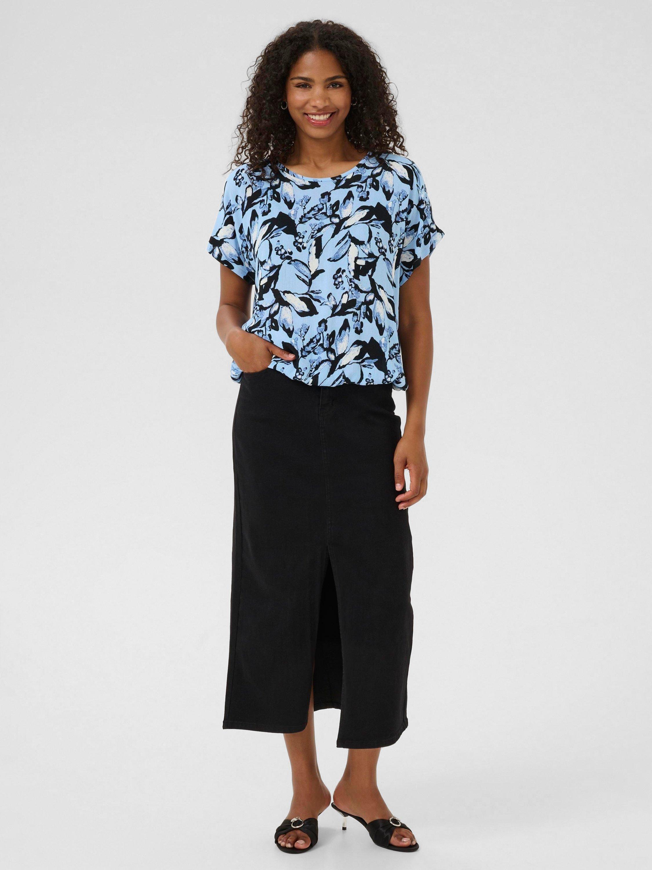 Product image 3 of 6, which shows KAFFE Amber Graphic Floral Top, Blue, 8