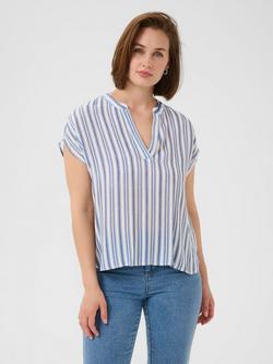 KAFFE KAanja V-Neck Striped Blouse, Blue/Chalk