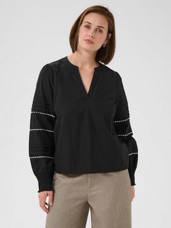 KAFFE KAapril V-Neck Long Sleeve Cotton Blend Blouse, Black Deep