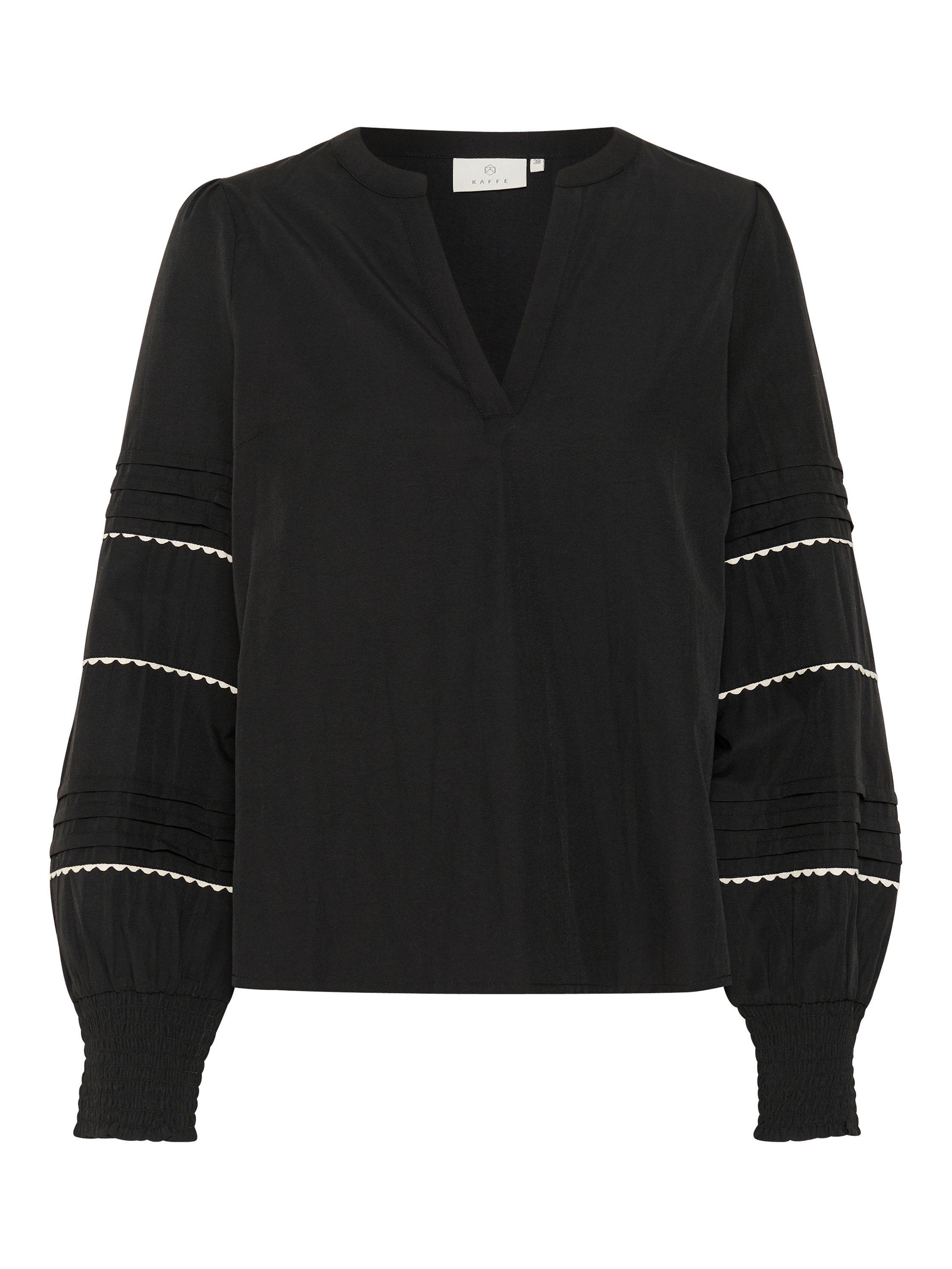 Product image 5 of 6, which shows KAFFE KAapril V-Neck Long Sleeve Cotton Blend Blouse, Black Deep, 8