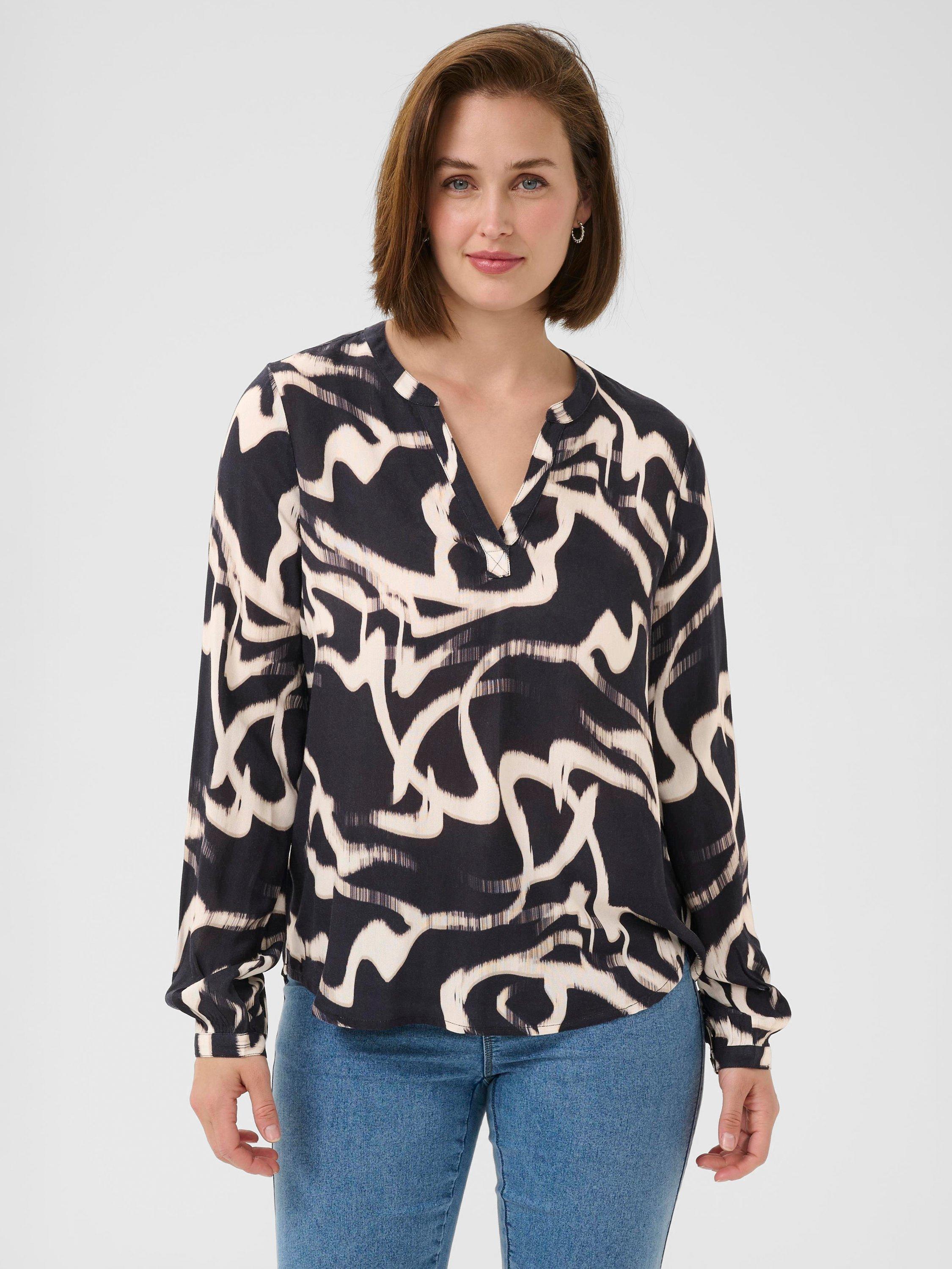Product image 1 of 6, which shows KAFFE KAbeathe V-Neck Long Sleeve Blouse, Black/Multi, 14