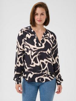 KAFFE KAbeathe V-Neck Long Sleeve Blouse, Black/Multi