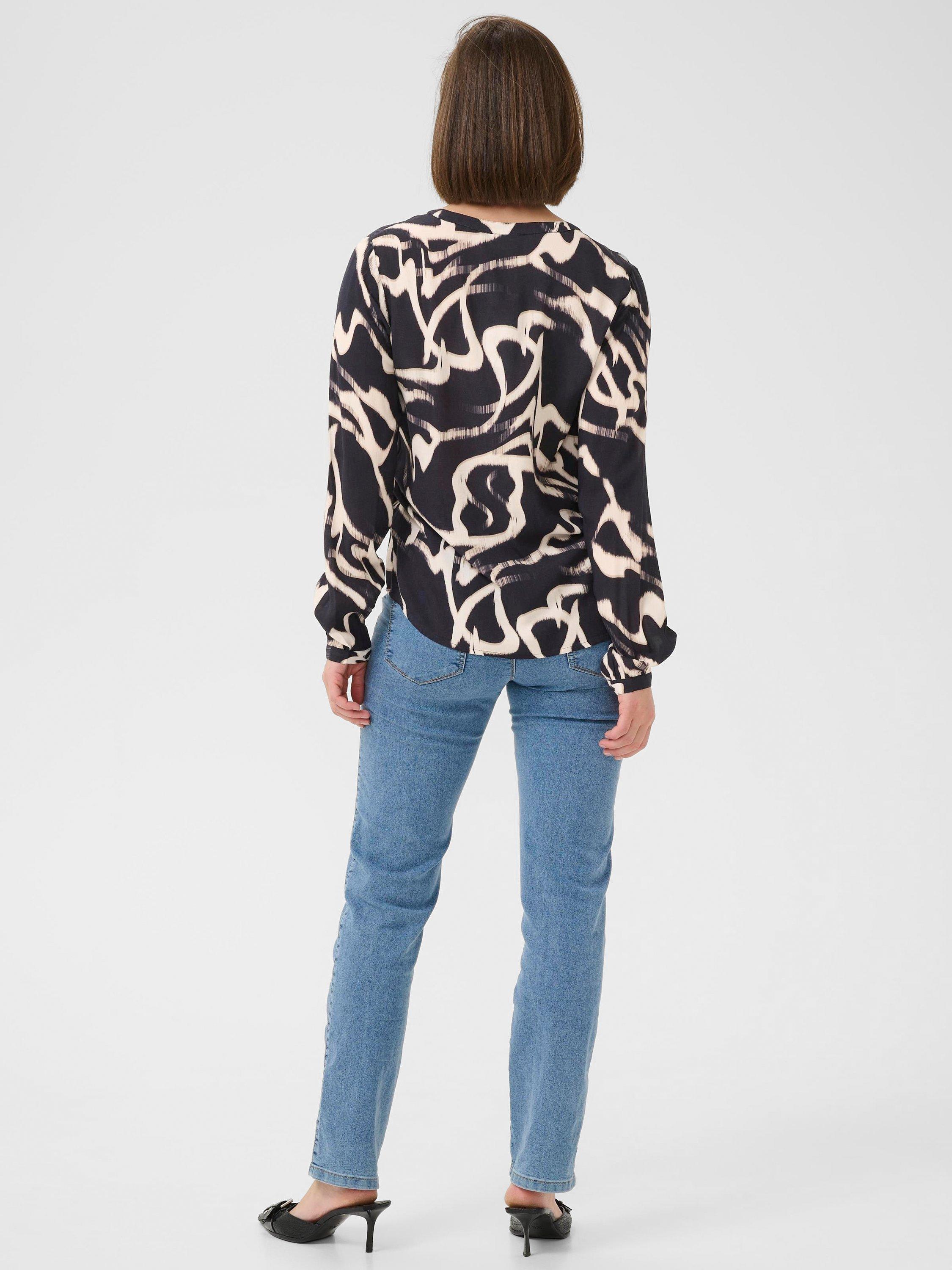 Product image 2 of 6, which shows KAFFE KAbeathe V-Neck Long Sleeve Blouse, Black/Multi, 14