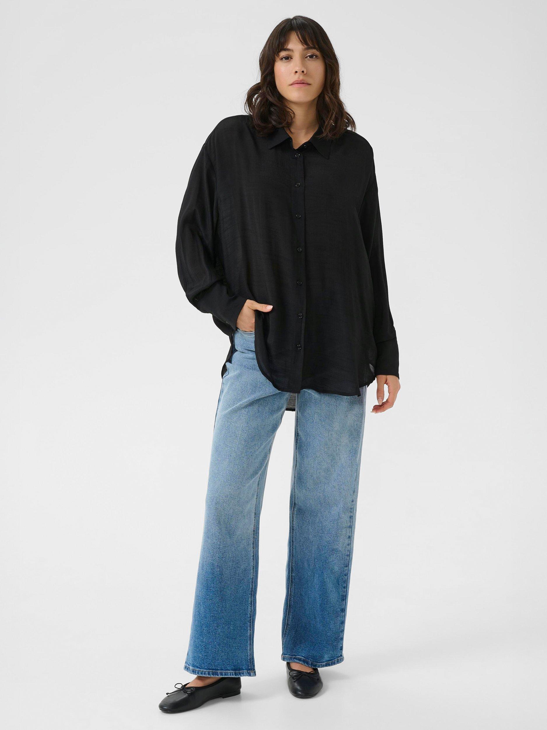 Product image 3 of 6, which shows KAFFE KAanja Long Sleeve Collared Shirt, Black Deep, 8