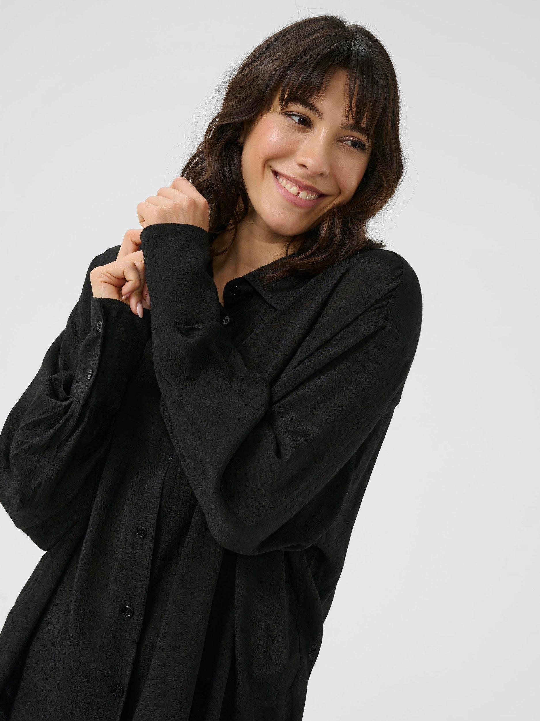 Product image 4 of 6, which shows KAFFE KAanja Long Sleeve Collared Shirt, Black Deep, 8