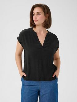 KAFFE KAanja V-Neck Short Sleeve Blouse, Black Deep
