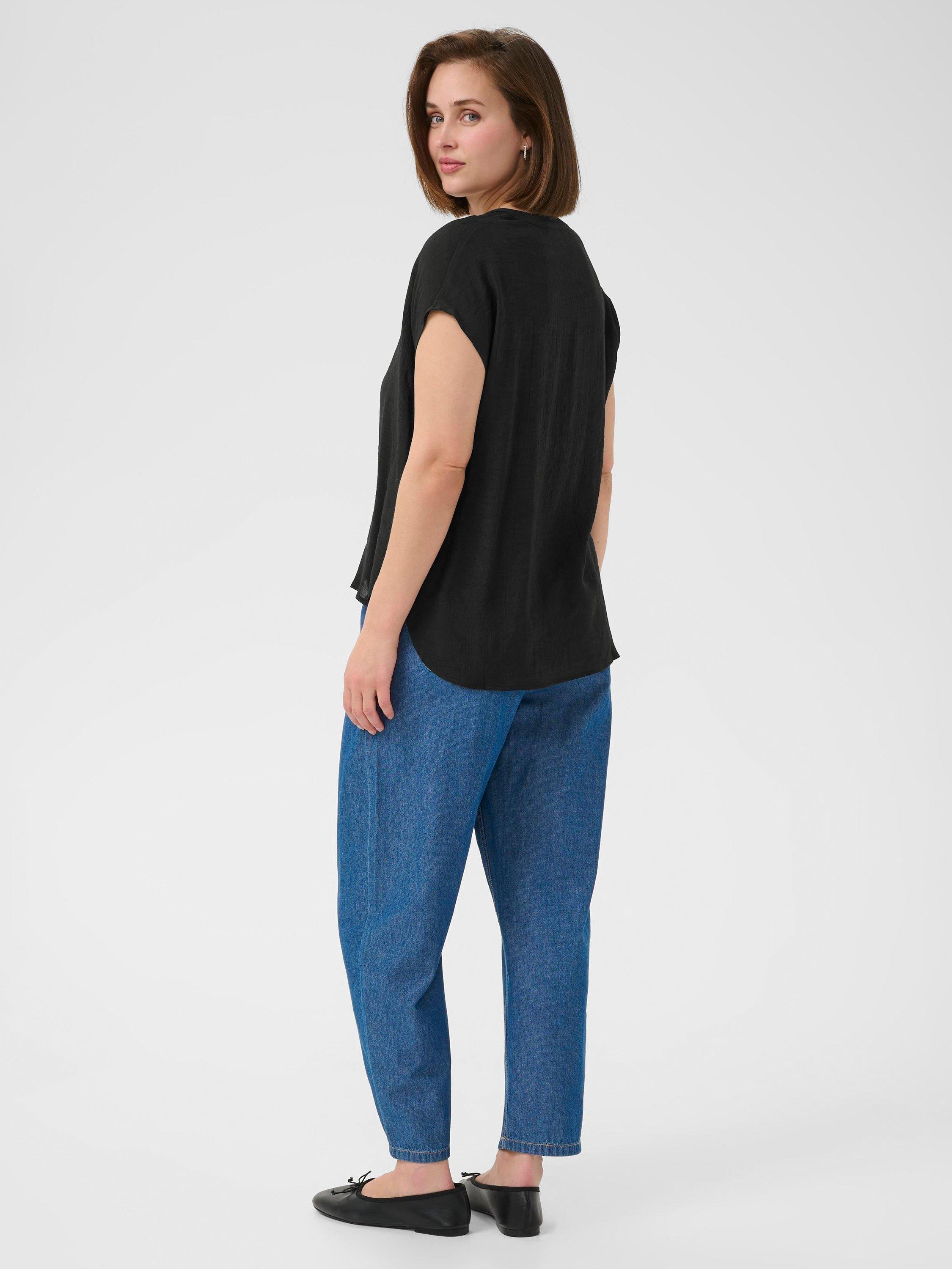 Product image 2 of 6, which shows KAFFE KAanja V-Neck Short Sleeve Blouse, Black Deep, 8