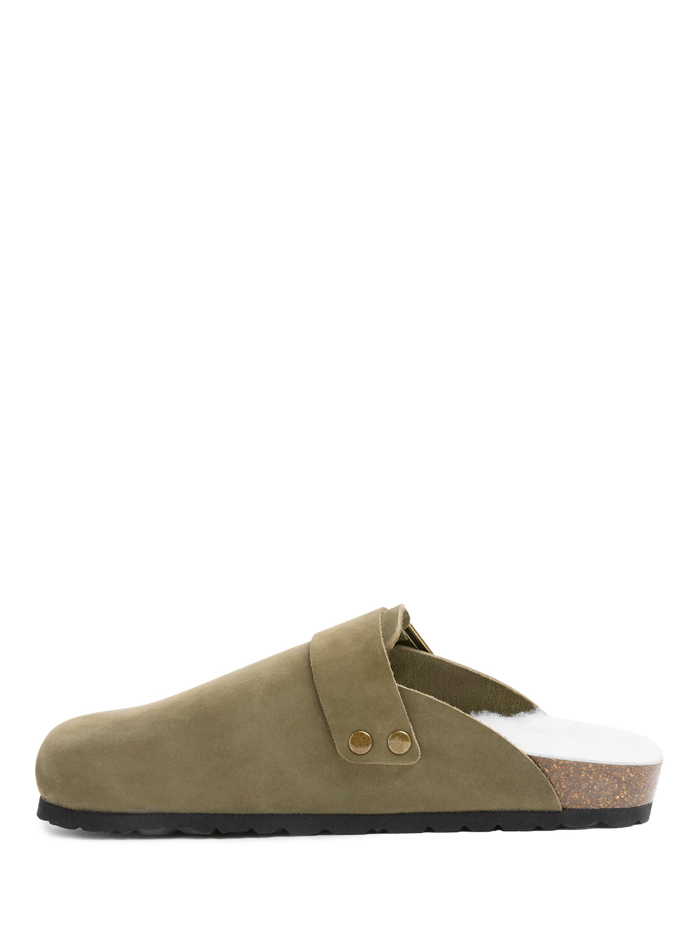 Product image 1 of 6, which shows Celtic & Co. Nubuck Sheepskin Lined Mule Sandals, Khaki, EU36