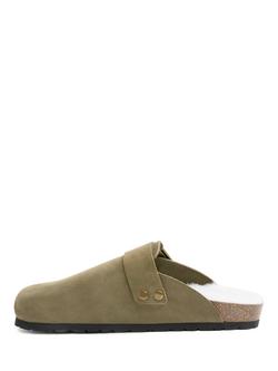 Celtic & Co. Nubuck Sheepskin Lined Mule Sandals, Khaki, Khaki