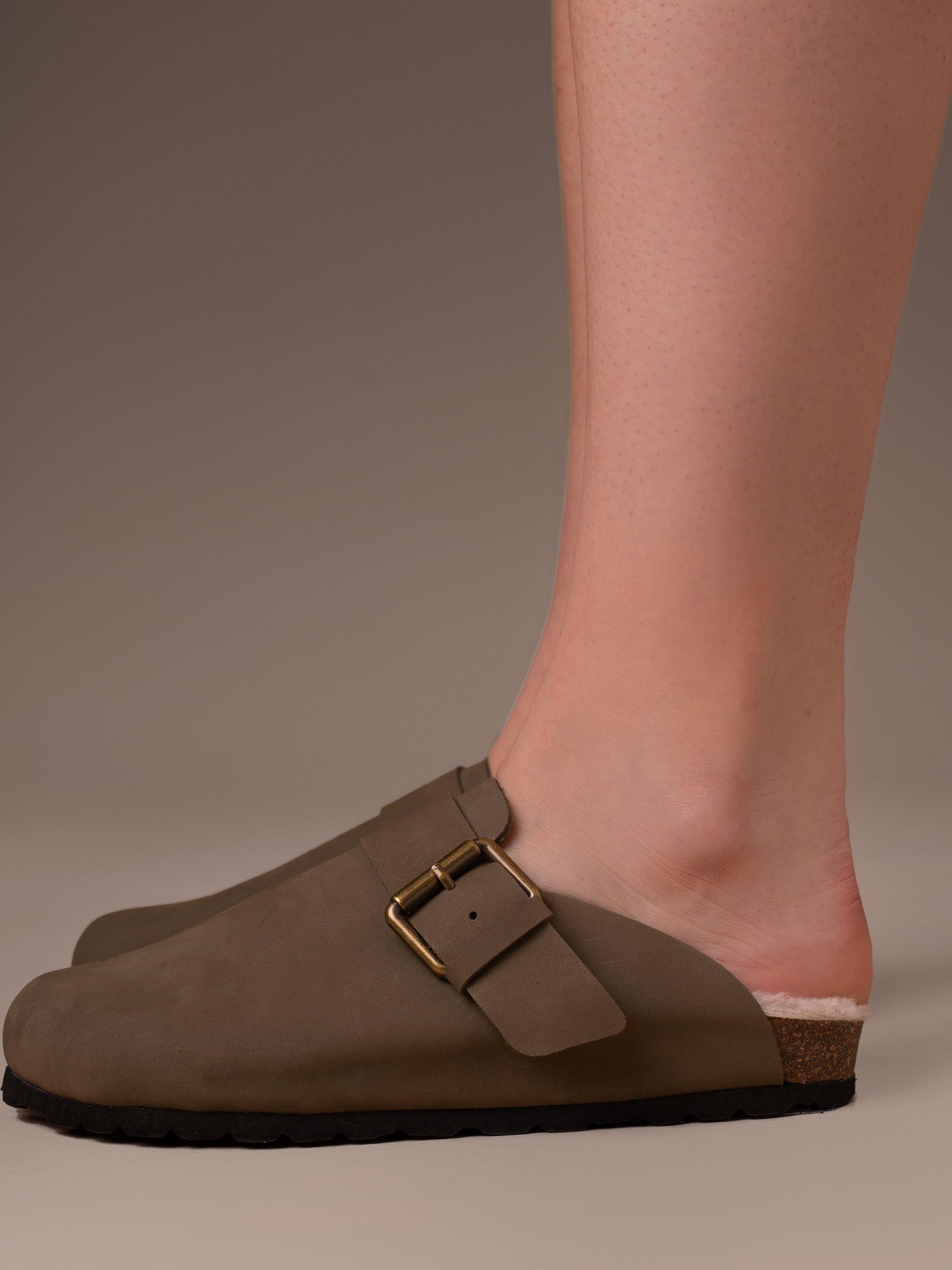 Product image 2 of 6, which shows Celtic & Co. Nubuck Sheepskin Lined Mule Sandals, Khaki, EU36