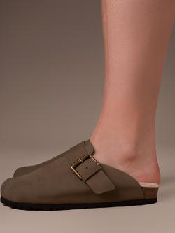 Celtic & Co. Nubuck Sheepskin Lined Mule Sandals, Khaki - view 2, Khaki