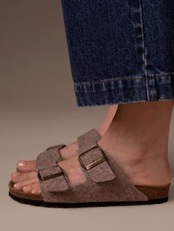 Celtic & Co. Felt Double Buckle Slider Sandals, Taupe - view 2, Taupe